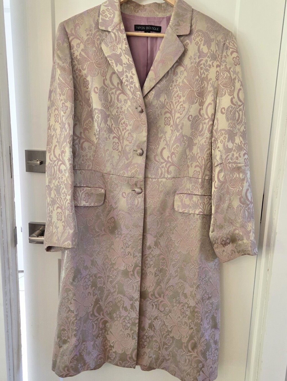 Y2K Vintage Nipon Boutique Brocade Coat Dress Pink Gold 16 Regency Avant Garde